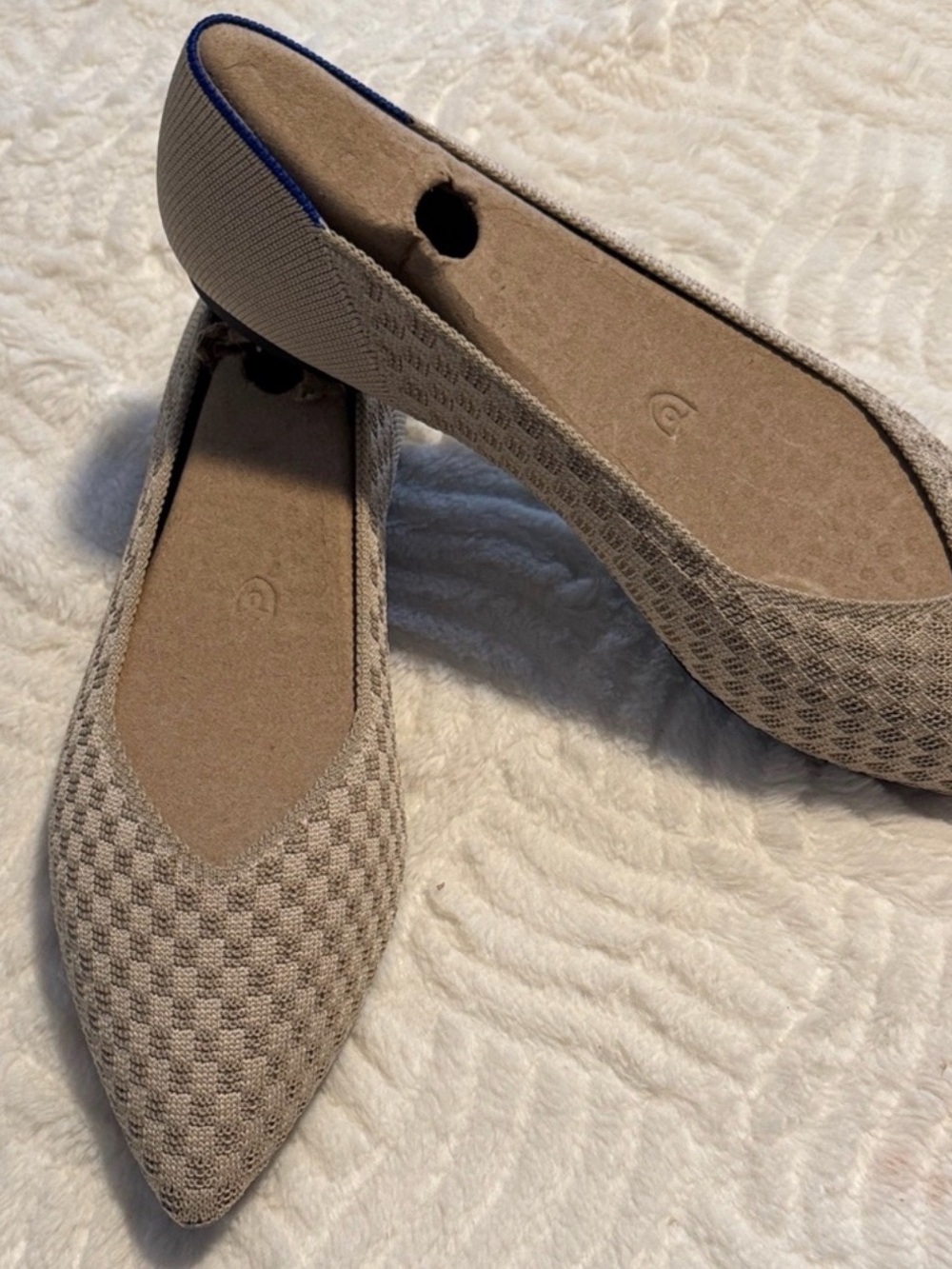 Rothy's “The Point II” Frappe Basketweave Textured Flats— Beige with Blue Accent - Picture 2 of 6